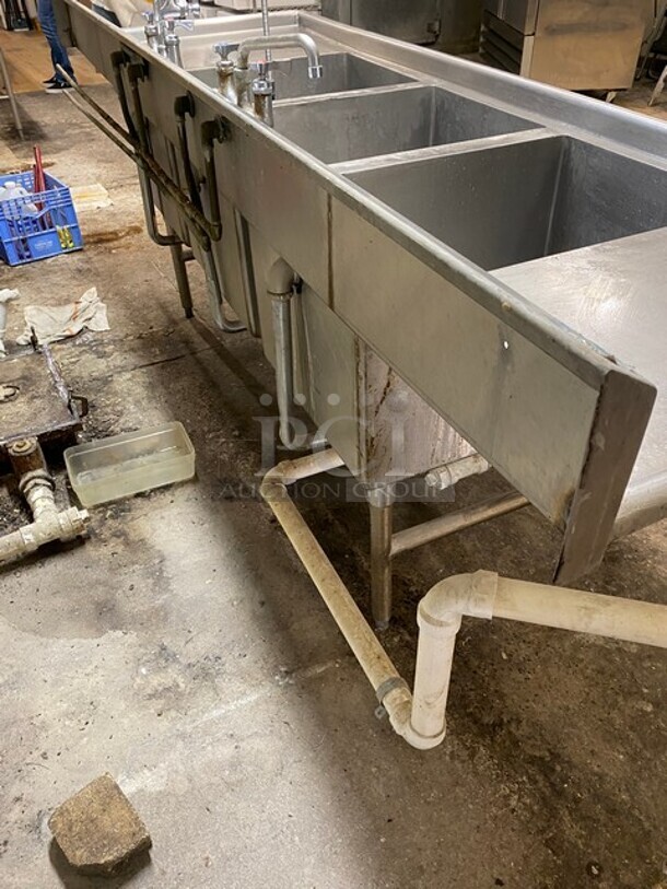Advance Stainless Steel Commercial 3 Compartment Dish Washing Sink! With Dual Side Drain Board! With Faucet And Handles! Each Compartment 24x30 Excellent For Full Size Sheet Pans! - Image 4 of 9