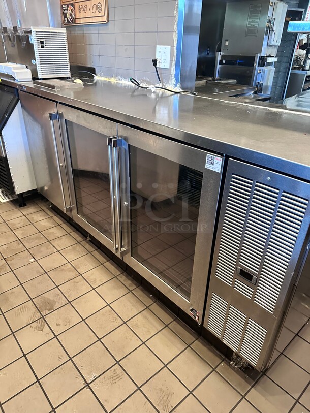 Late Model Perlick BBS84-RMT 84 inch Back Bar Refrigerator - 3 Swinging Doors, Two Galss and One Stainless, 120v Tested and Working - Image 2 of 9