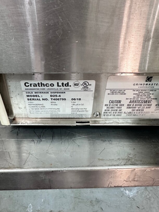 Certified Working Crathco D25-4 Refrigerated Drink Dispenser w/ (2) 5 gal Bowls, Pre Mix, 115v  - Image 8 of 9