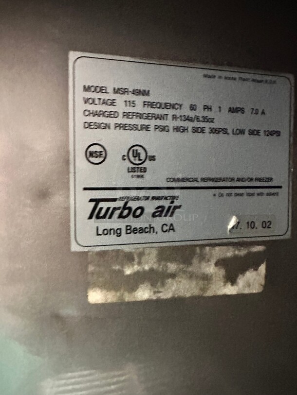 Turbo Air MSR-49 Super Deluxe 54 inch Top Mounted Solid Door Reach-In Refrigerator 115 Volt Working - Item #1113455