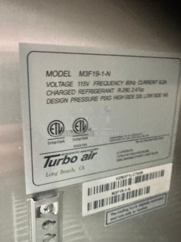 Excellent Condition Turbo Air M3F19-1-N 25" One Section Reach In Freezer,  115v Tested and Working! - Image 5 of 5