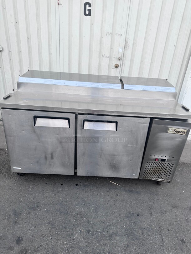 Certified Working! Supera  67 inch Double Section Refrigerated Pizza Prep Table Stainless interior & exterior NSF 115 Volt - Image 6 of 6