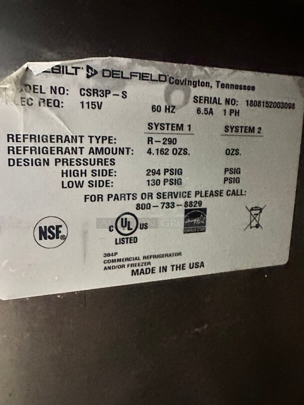 Delfield CSR3P-S 83" Three Section Reach In Refrigerator Solid Doors, 115v Working - Image 8 of 8