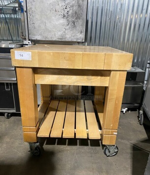 Boos Block Commercial Butcher Block Table! With Storage Space Underneath! On Casters!