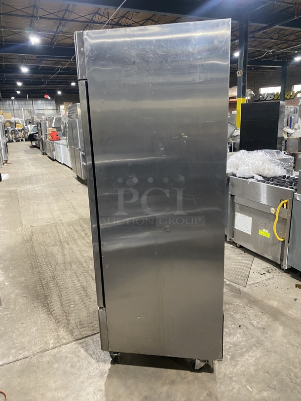  LATE MODEL! 2021 Bison All Stainless Stell Commercial  Double Door Reach In Cooler! On Commercial Casters! Working When Removed! MODEL: BRR-46 SN: BRR-4600321052900K8008 1PH! - Image 3 of 8