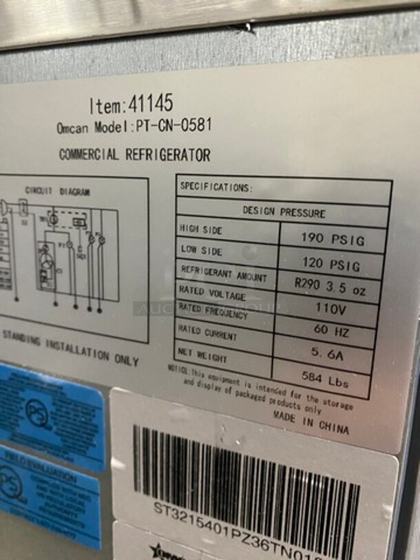AMAZING! NEW! SCRATCH-N-DENT! Omcan Commercial Refrigerated Italian Style Marble Top Pizza Prep Table! With 3 Door Storage Space Underneath! Poly Coated Racks! All Stainless Steel! Model: PTCN0581 SN: 41145 110V - Image 5 of 12