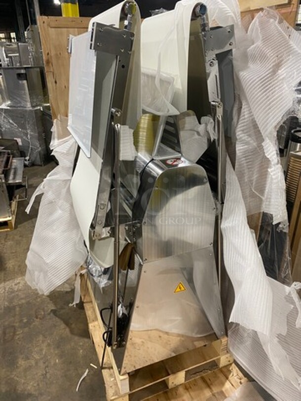 WOW! BRAND NEW! IN THE CRATE! Prepline Commercial Floor Style Reversible Dough Sheeter! Stainless Steel Body! Model: FSS120 SN: E21520179 120V 60HZ 1 Phase - Image 3 of 10