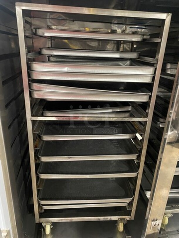 AMAZING! BRAND NEW! NEVER USED! Solid Stainless Steel Commercial 2 Door Roll In Rack Smoker Box! With Racks And Pans Included! - Image 6 of 11