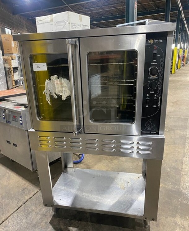 American Range Majestic Stainless Steel Commercial Gas-Powered Full-Size Convection Oven w/ View Through Doors, Metal Oven Racks and Thermostatic Controls and Under Shelf on Commercial Casters!