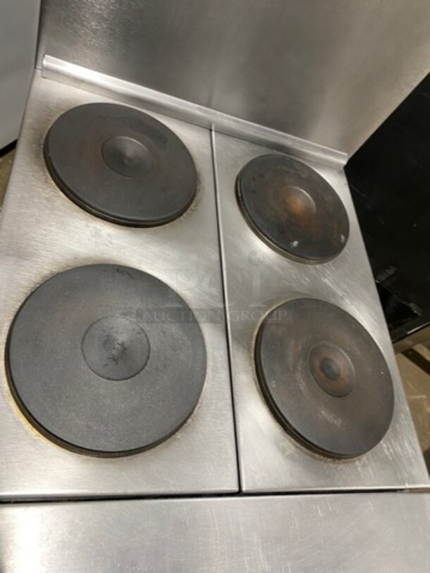 WOW! Imperial Commercial Electric Powered 4 Burner Range! With Raised Backsplash! With Oven Underneath! All Stainless Steel! On Legs! - Image 5 of 9