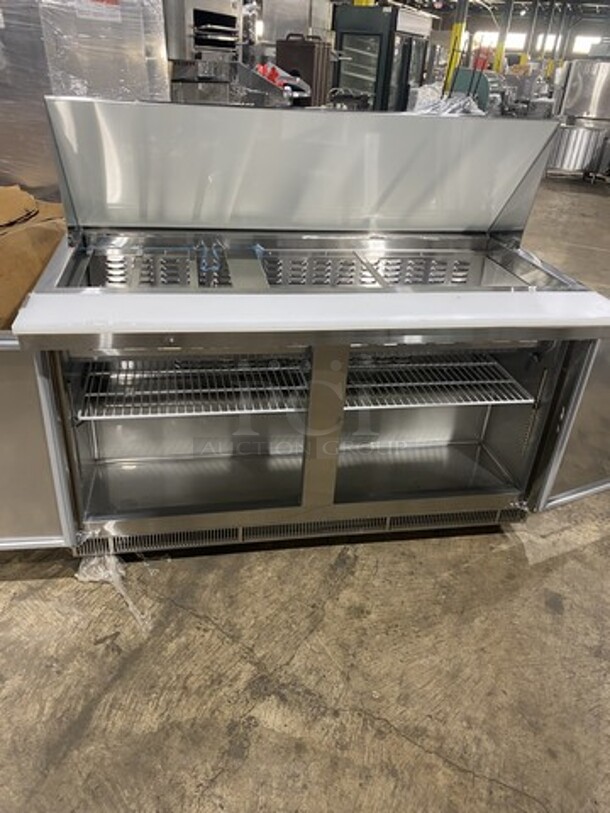 NEW! Scracth-n-Dent! Avantco 60 Inch Mega Top Refrigerated Sandwich Prep Table! With Poly Cutting Board! 115V 1 Phase! Model 178SSPT60MHC! On Casters!  - Image 5 of 11