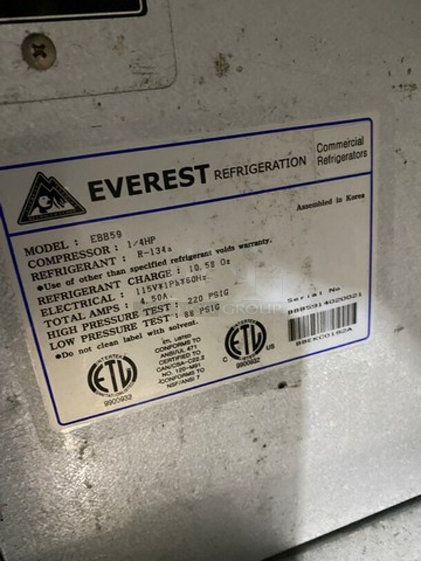 Everest Commercial Refrigerated Single Tap Kegerator! With Beer Tower! With 2 Door Underneath Storage Space! Model: EBB59 SN: BBB5914020021 115V 1 Phase - Image 8 of 11