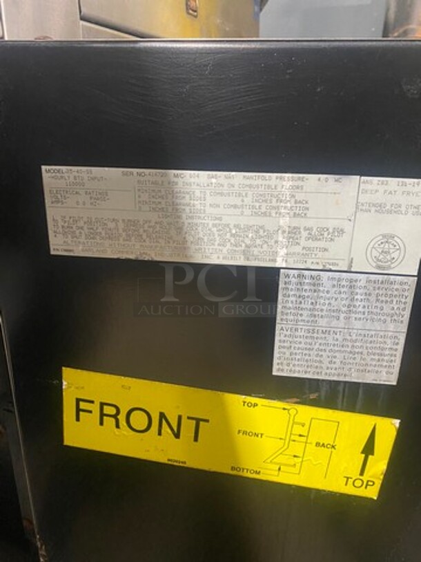 Garland Commercial Natural Gas Powered 2 Bay Deep Fat Fryer! With Side Dumping Station! With Back Splash! All Stainless Steel! On Casters! Model: 3540SS SN: 414720 - Image 8 of 11