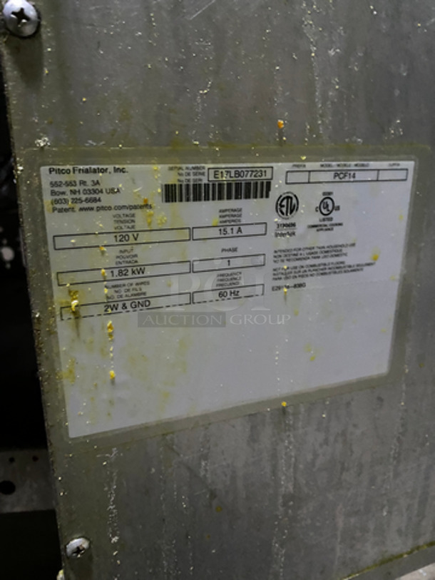 Pitco Commercial Electric Powered Crisp-N-Hold/Fry Warmer Dumping Station! With Backsplash! All Stainless Steel! On Legs! Model: PCF14 SN: E17LB077231 120V 60HZ 1 Phase - Image 7 of 9