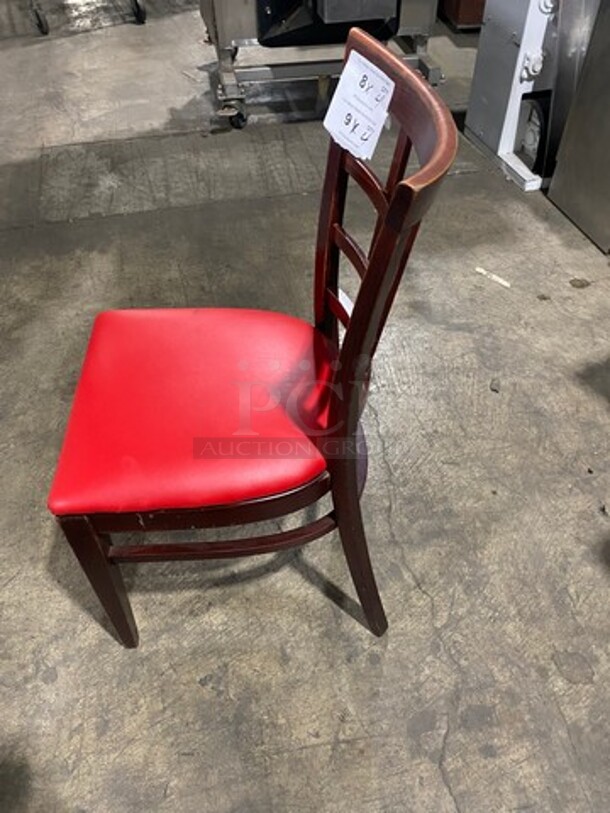 Red Cushioned Chairs! With Brown Wooden Body! 4x Your Bid! - Image 4 of 7