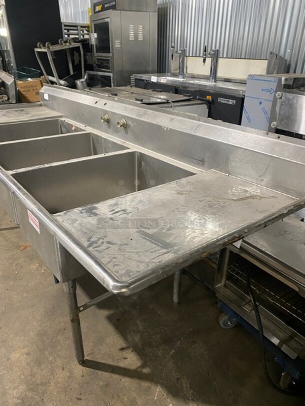 AMAZING! Duke Stainless Steel 3 Compartment Sink! With Left & Right Side Drainboards! With Backsplash! With Drain Levers! On Legs! - Image 2 of 10