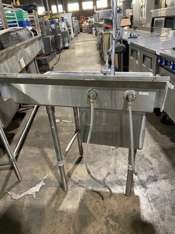 Sani Safe Commercial Single Compartment Dish Washing Sink! With Single Side Drain Board! With Jet Spray Assembly, Faucet And Handles! All Stainless Steel! On Legs! (Measurements Are With Out Jet Spray) - Image 3 of 9