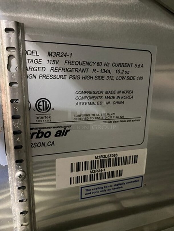 Turbo Air Commercial Single Door Reach In Refrigerator! With Poly Coated Racks! All Stainless Steel! On Casters! Model: M3R241 SN: M3R2L8Z083 115V 60HZ 1 Phase - Image 7 of 9