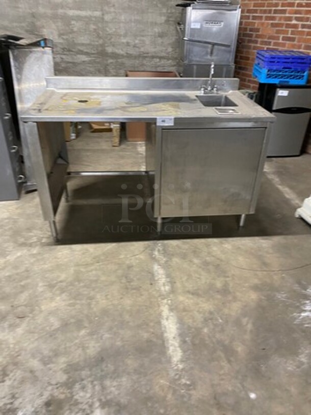 All Stainless Steel Commercial Custom-Made Workstation! With Built In Hand Sink! With Faucet And Handles! With Back Splash! With Storage Space Underneath! All Stainless Steel! On Legs! - Image 1 of 8