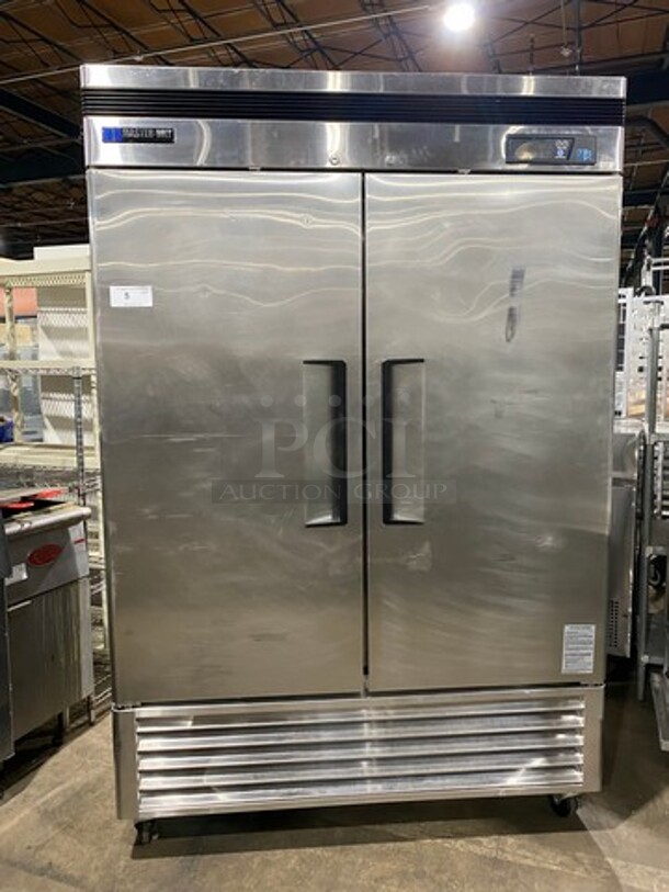 Master Bilt Commercial 2 Door Reach In Refrigerator! With Poly Coated Racks! All Stainless Steel! On Casters! Model: CCR49DR SN: NS100559 115V 60HZ 1 Phase