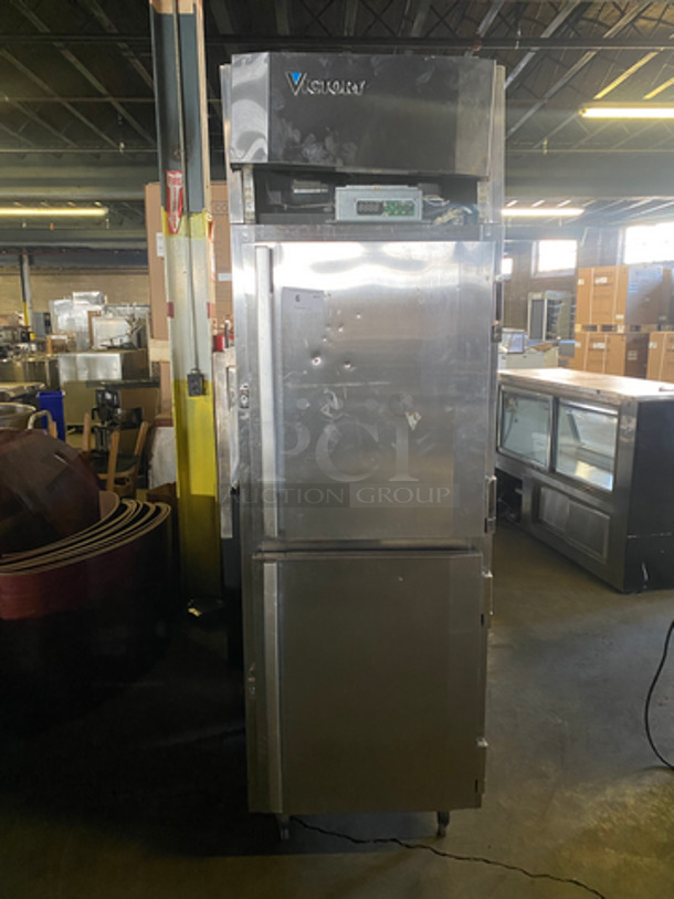 Victory Commercial Split Door Refrigerator! With Metal Racks! All Stainless Steel! On Legs! NOT TESTED!