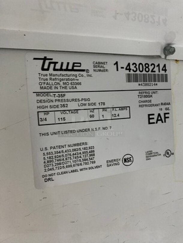 True Commercial 2 Door Reach In Freezer! With Poly Coated Racks! All Stainless Steel! On Casters! Model: T35F SN: 14308214 115V 60HZ 1 Phase - Image 8 of 9