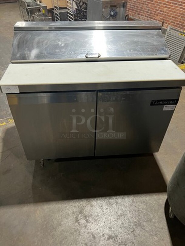 Continental Commercial Refrigerated Sandwich Prep Table! With Commercial Cutting Board! With 2 Door Underneath Storage Space! All Stainless Steel!