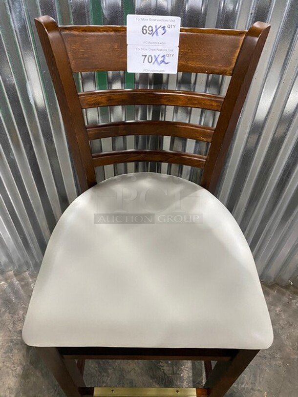 WOW! New! Solid Beech Cherry Wood Cross Back Commercial Bar Stool! With White Vinyl Seat! 2x Your Bid! - Image 5 of 7