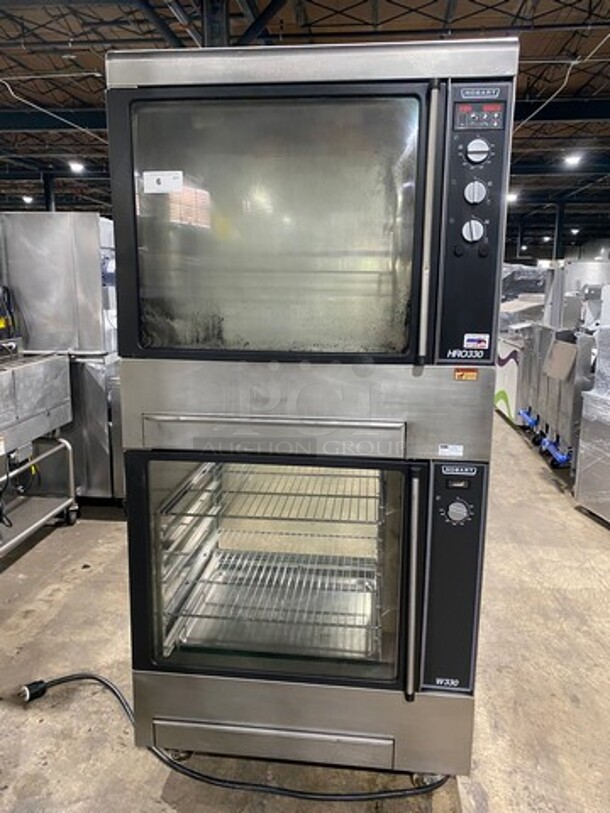 WOW! Hobart Commercial Electric Powered Rotisserie Machine! With Lower Food Warmer! All Stainless Steel! On Casters! Model: HRW330 SN: 750004202 208V 60HZ 3 Phase