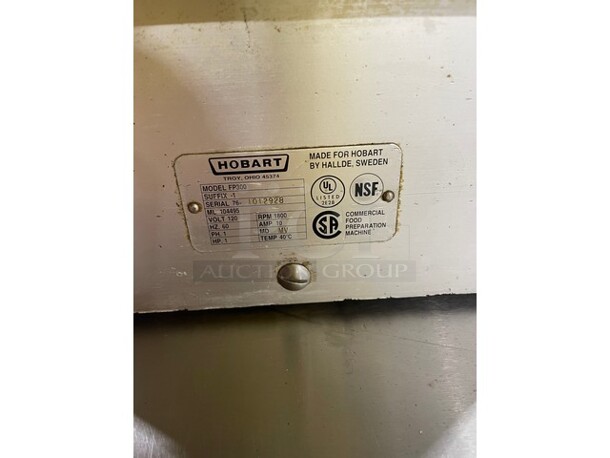 HOBART Commercial Continuous Feed Food Processor! Stainless Steel! Model FP300 Serial 76-101292B 120V/60Hz/1 Phase - Image 6 of 7
