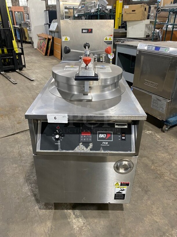 Commercial Electric Powered BKI Pressure Fryer! With Frying Basket! All Stainless Steel! On Casters! Model: FKM 208V 3 Phase
