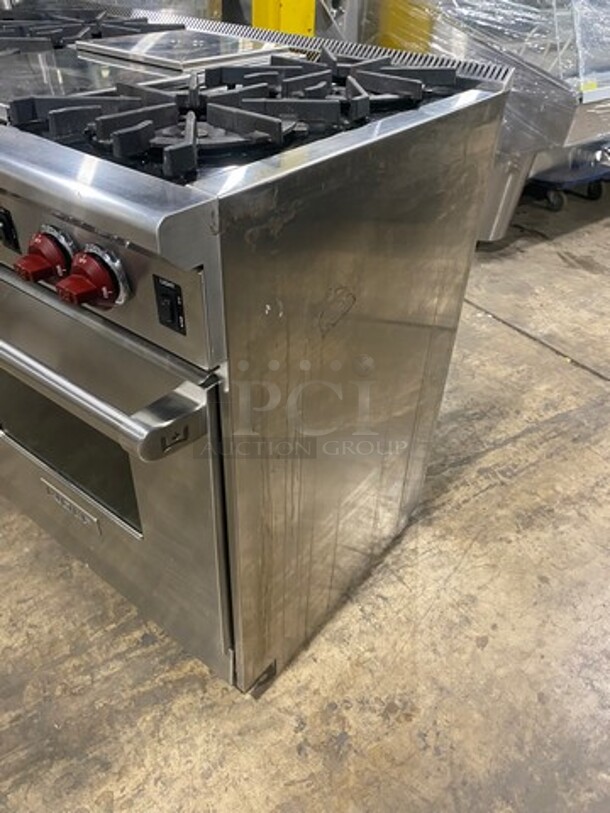 AMAZING! ALL ONE MONEY! Wolf Commercial Gas Powered 6 Burner Stove! With Center Mini Flat Top Griddle! With 1 Full Size & 1 Mini Oven Underneath! With Ventilation Hood System! All Stainless Steel! - Image 3 of 12