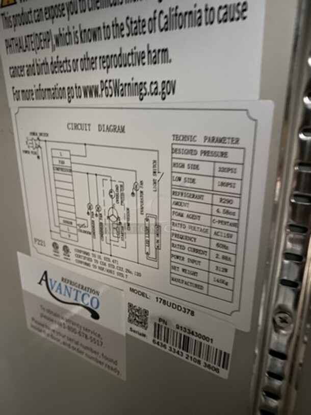 LATE MODEL! Avantco 3 Door Refrigerated 4 Tap Beer Kegerator! Model 178UDD378 Serial 913343001! 115V 1 Phase!  - Image 11 of 12