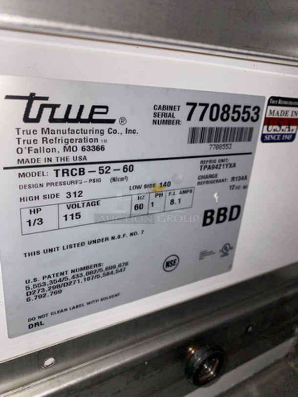 True Commercial 2 Drawer Refrigerated Chef Base! All Stainless Steel! On Casters! Model: TRCB5260 SN: 7708553 115V 60HZ 1 Phase - Image 6 of 7