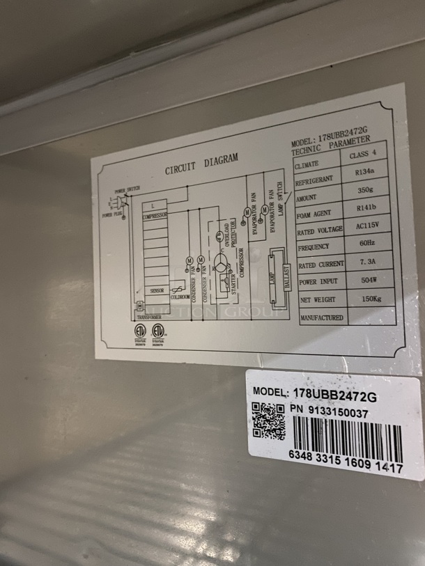 Avantco Refrigerated Bar Back Cooler Merchandiser! Model 178UBB2472G Serial 9133150037! 115 Volts, 1 Phase. 
 - Image 7 of 8