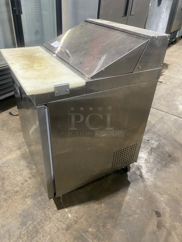 LATE MODEL! Avantco Refrigerated Commercial Sandwich/Salad Prep Table! With Commercial Cutting Board! With Poly Shelf! With Single Door Underneath Storage Space! All Stainless Steel! On Casters! 115V 1 Phase! Model 178APT27HC! Working When Removed! - Image 2 of 9