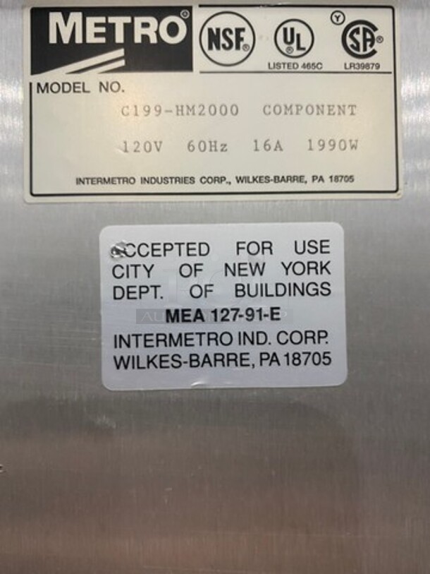 Sweet! Metro Commercial Heated Holding Cabinet/ Food Warmer! All Stainless Steel! On Casters! Model: C199HM2000 120V! Working When Removed!  - Image 8 of 9