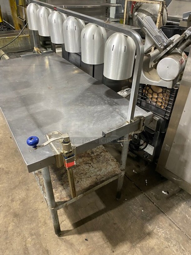 AMAZING! All Stainless Steel Commercial Work/Prep Table! With 6 Food Warming Lamps Underneath! With Can Opener Attachment! With Underneath Storage Space! On Legs! - Image 3 of 9