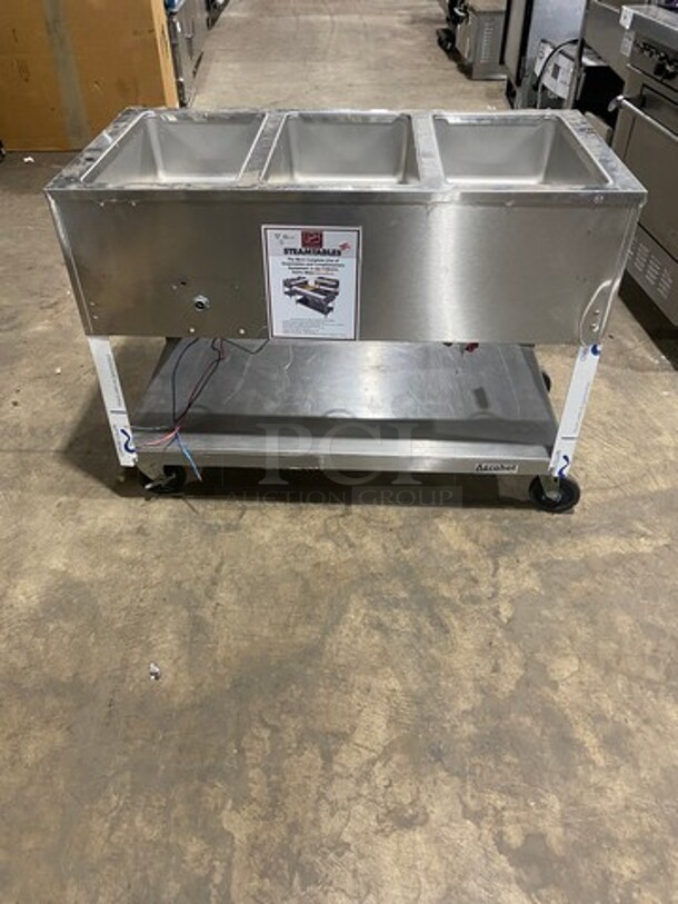 Duke Commercial Electric Powered 3 Well Steam Table! With Storage Space Underneath! All Stainless Steel! On Casters! Model: E303M SN: 12063086 208V 60HZ 3 Phase - Image 3 of 11
