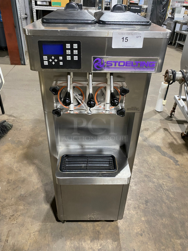 NICE! LATE MODEL! Stoelting Commercial Air Cooled 2 Flavor Soft Serve Ice Cream/Yogurt Machine! All Stainless Steel! On Casters! Model: F231309I2AD1 SN: 4210506J 208/240V 60HZ 3 Phase
