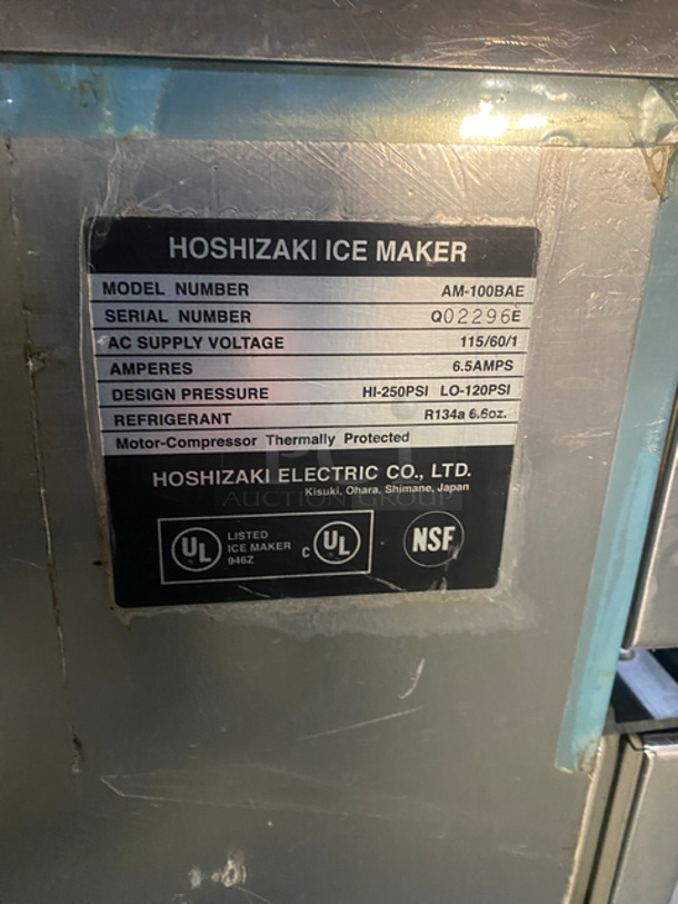 Hoshizaki Commercial Under The Counter Ice Maker Machine! Stainless Steel! Model: AM100BAE SN: Q02296E 115V 60HZ 1 Phase - Image 6 of 8