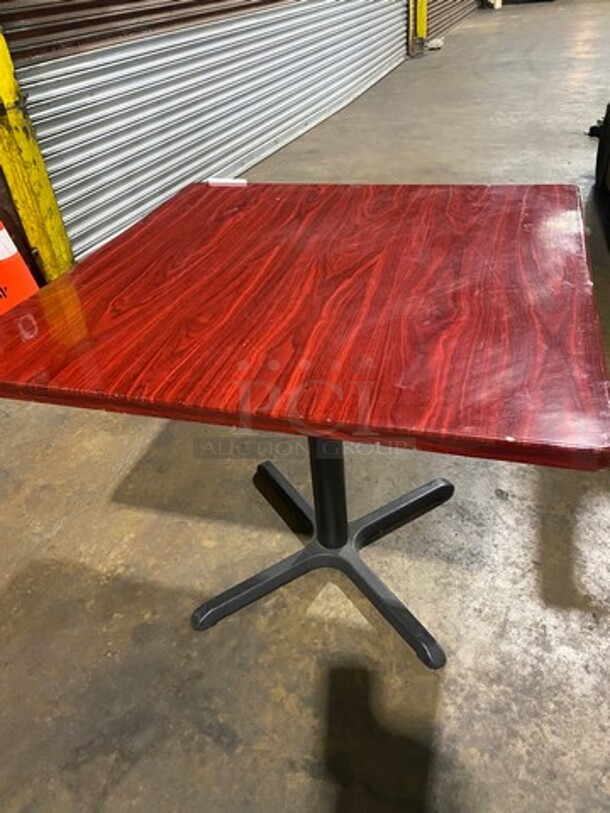Wooden Pattern Top Square Table! With Black Metal Base! - Image 3 of 6