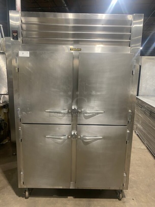 COOL! Traulsen Commercial Split Doors Reach In Refrigerator! With Racks! All Stainless Steel! On Casters! Model: AHT232NUTHHS SN: T079160C01 115V 60HZ 1 Phase