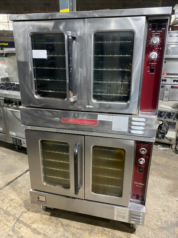 Southbend Commercial Natural Gas Powered Double Deck Convection Oven! With View Through Doors! Metal Oven Racks! All Stainless Steel! On Legs! 2x Your Bid Makes One Unit! WORKING WHEN REMOVED! - Image 1 of 9