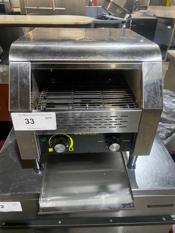 Hebvest Commercial Countertop Electric Powered Conveyor Toaster Oven! All Stainless Steel! On Small Legs! Model: CT02HD SN: C852105020UC37W 120V 60HZ 1 Phase