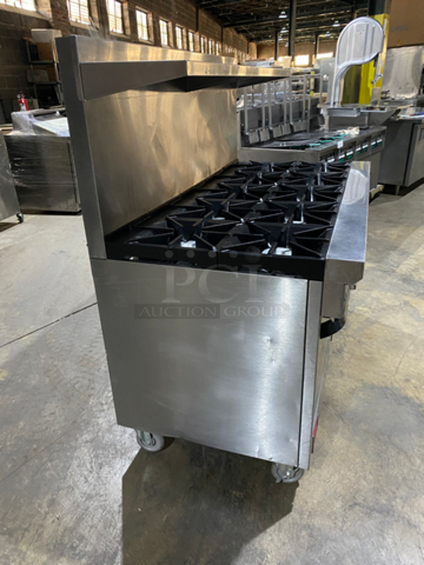 MUST HAVE! Southbend Commercial Natural Gas Powered 10 Burner Stove! With 2 Full Size Ovens Underneath! With Backsplash & Overhead Salamander Shelf! All Stainless Steel! On Casters! - Image 3 of 8