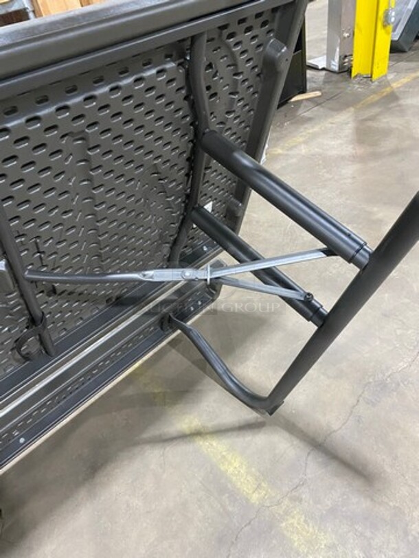 NICE! Lifetime Wooden Pattern Poly Picnic Table! With Dual Side Bench Seats! With Foldable Legs! - Image 7 of 7