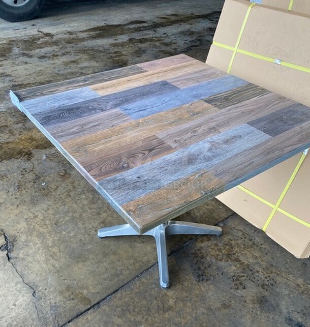 Wow! Brand New!  OCS Barn Plank Finish Scratch Resistant Durowood Composite Dining Table!  36 By 36! Suitable For Indoor & Outdoor Use With Polish Base! MODEL DWP002!  - Image 4 of 7