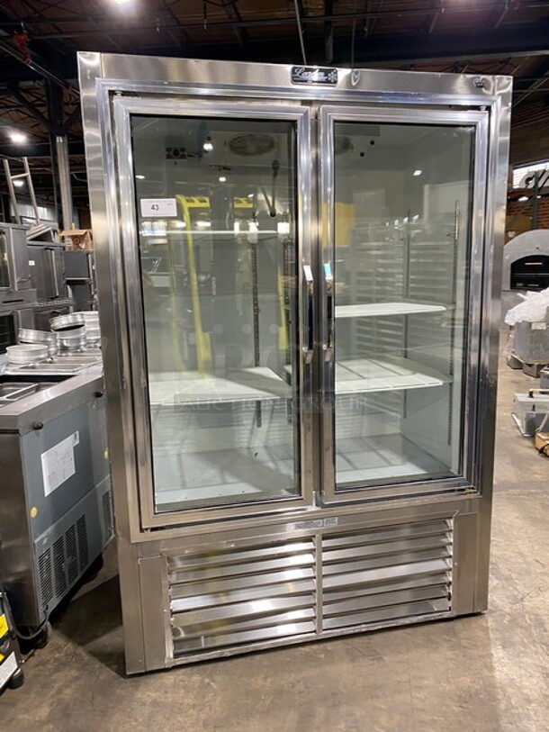 COOL! Leader Commercial 2 Door Reach In Refrigerator Merchandiser! With View Through Doors! Poly Coated Racks! All Stainless Steel Body! Model: LS54PSSC SN: PU04M0013D 115V 60HZ 1 Phase