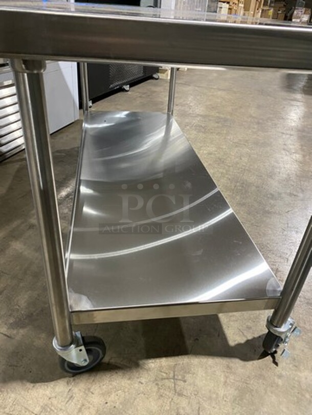 WOW! NEW! NEVER USED! Emi Heavy Duty Heavy Gage Welded Work Top/ Prep Table! With Back Splash! With Storage Space Underneath! Stainless Steel! On Casters! - Image 6 of 8